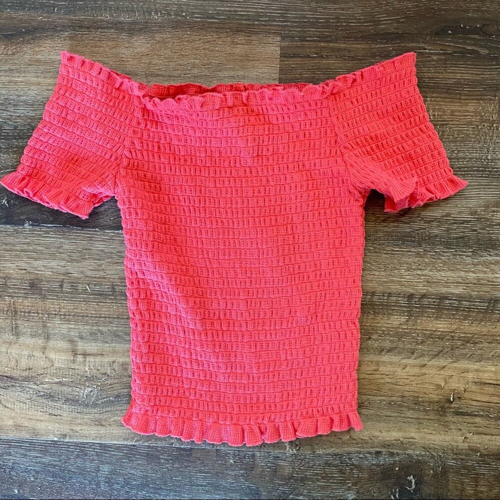 Aqua Smocked Off the Shoulder Top Pink Coral Size XS
